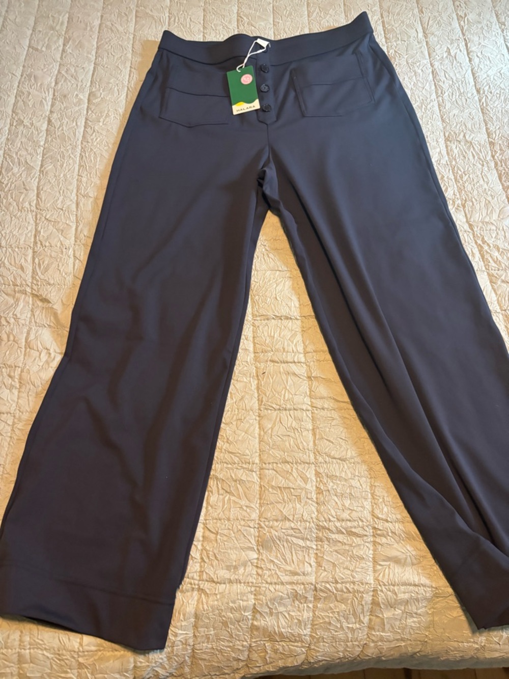 HALARA Navy Wide-Leg Pull-On Pants with Front Buttons